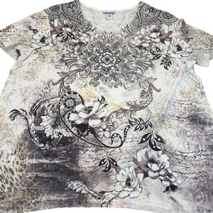 3s- Womens Catherine's 1X Casual Dress Top Floral Cream